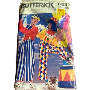Butterick 6847 Unisex Adult Costume Sewing Pattern Clown Jester Used Cut Pattern